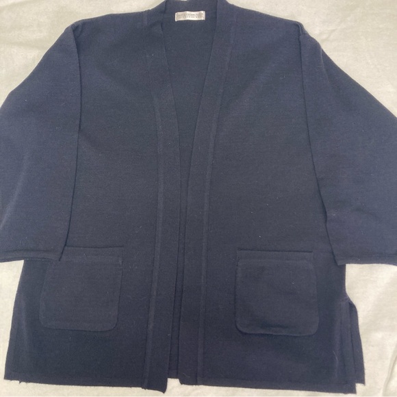 Valerie Stevens PetitesnOpen Front Cardigan Sweater Jacket Black Merino Wool - Picture 10 of 13